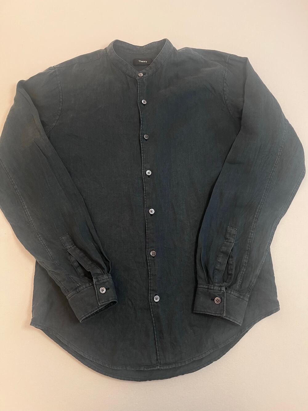 Theory Rammy 100% Linen Band Collar Shirt Men’s XS Navy